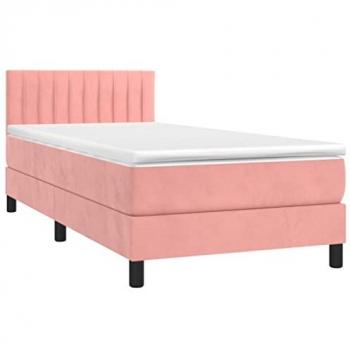 Cama box spring con colchón terciopelo rosa 90x200 cm Vidaxl Rosa, incluye colchón viscoelástico, espuma, protector, muelles ensacados, adaptable y acolchado reversible
