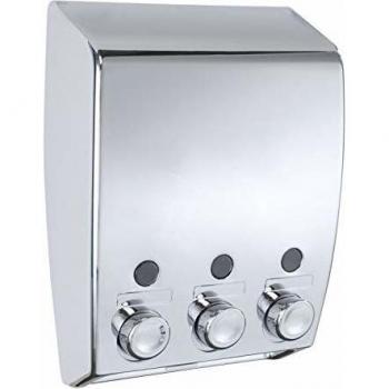Wenko 3-Kammer Seifenspender Varese - Flüssigseifen-Spender, Fassungsvermögen: 1,350 l, 19 x 25 x 8 cm, chrom