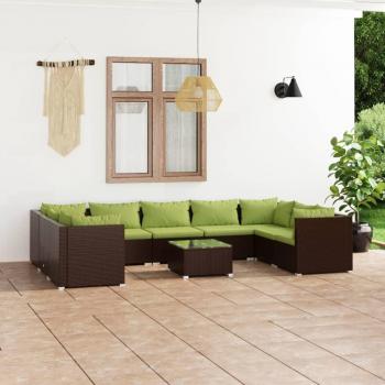10-Piece Brown Poly Rattan Garden Lounge Set with Cushions