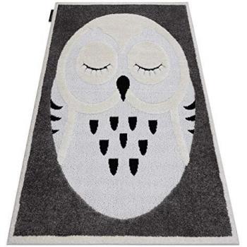 Alfombra Infantil Moderna Joy Búho, Estructura de Dos Niveles en Vellón Gris/Crema 120x170 cm