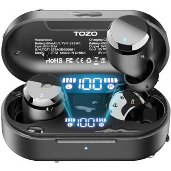 TOZO T12i Auriculares Inalámbricos Bluetooth 5.3, 22 Modos EQ, Llamadas Mejoradas por IA, Sonido Potente, 55 Horas de Reproducción, Carga Ráp