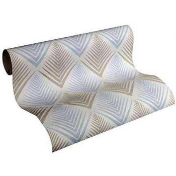 Papel Pintado Vinílico 3D Optik New Life A.S. Création 356062, 0.53 x 10.05 m, Azul, Crema, Gris