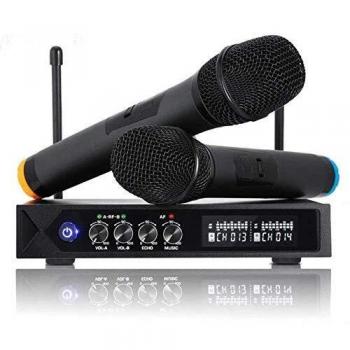 Micrófonos Inalámbrico Profesional Portátil, Receptor de Micrófono Dual con Pantalla LCD para Fiesta de Karaoke, KTV, Lugares de Entretenimiento, Boda y Reunión -un par