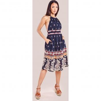 City Goddess Halter Neck Printed Midi Dress - Black - Size 16 UK