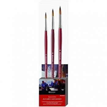 ESCODA Set 3 Pinceles Acuarela - N.8,10,12 Redondo Punta Pelo Sintético Profesional Brochas Set 1 Alvaro Castagent Serie Prado Fabricado a Mano en España
