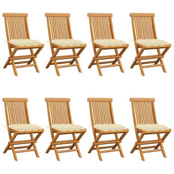 vidaXL 8-Piece Solid Teak Garden Chairs with Cream White Cushions
