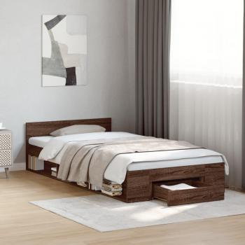 Cama con cajón de madera multicapa marrón roble 75x190 cm
