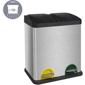 PAPELERA RECICLAJE PEDAL 2X15L. 40X35X45 CM