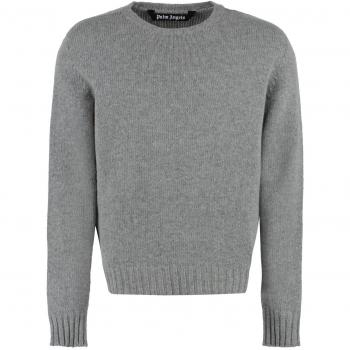 Palm Angels Men's Logo Wool Blend Sweater in Grey | Size Small | PMHE027C99KNI001
