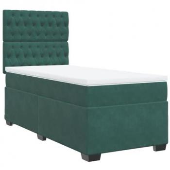 Cama Box Spring con Colchón Terciopelo Verde Oscuro 90x190 cm