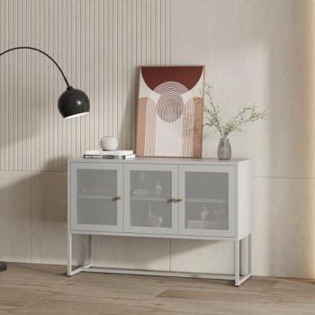 Aparador Sund de Acero con 3 Puertas de Malla Ventilada 120x40x80 cm - Gris