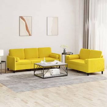 Conjunto de sofá de 2 piezas con almohadas de terciopelo amarillo Vidaxl