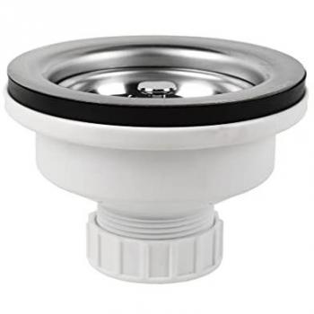 Válvula para Fregadero 1 1/2 x 115 con Cesta de Rejilla de Acero Inox y Alta Capacidad de Desagüe en Polipropileno