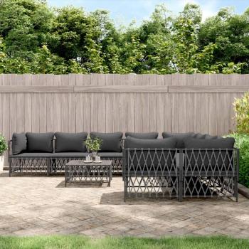 vidaXL 9 Piece Anthracite Steel Garden Lounge Set with Cushions