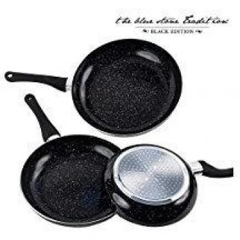 Appetitissime Black Stone Sartenes Antiadherentes, Aluminio, Negro Jaspeado, 28 cm, 3 Unidades