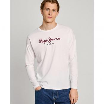 Pepe Jeans Eggo Long Sleeve T-Shirt for Men, White and Red, XXL, Casual Cotton