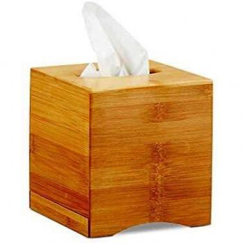 Caja de pañuelos cuadrada de bambú natural, dispensador cosmético, 15.5 x 14.5 x 14.5 cm