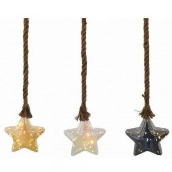 Colgante soga Estrella Navidad cristal 24 leds 18 cm