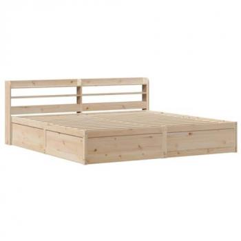 Marco redondo con cabecero 180x200 cm Pino macizo, Estructura de cama con cabecero madera maciza pino 180x200 cm, Muebles de Dormitorio, somier
