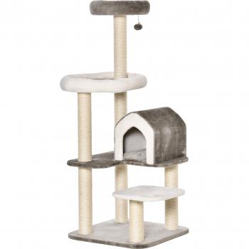 Árbol Rascador para Gatos Grande Altura 149 cm con Cueva Cama Superior de Felpa Postes y Bola de Juguete 60x60x149 cm Marrón y Beige