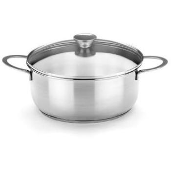 Cacerola Bra Ancora de 26 cm, Acero Inoxidable 18/10, Tapa de Cristal, Triple Fondo Difusor, Apta para Lavavajillas