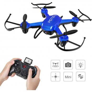 Potensic Hover Drone 186C con Cámara HD 2MP, 2.4GHz 4CH 6-Axis Gyro RC Quadcopter, Mini Drone Videocámara RTF Estabilización de Altitud, Modo Sin Cabeza, 3D Flips-Azul