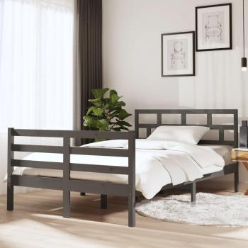 Estructura de cama doble de madera maciza gris 135x190 cm