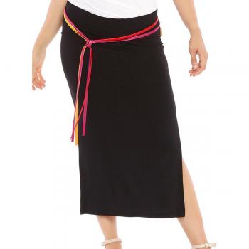 Mamatayoe - Falda midi Celtis para mujer, con cinturilla elástica y cintas en forma de cinturón, color negro