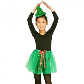 Kit Árbol Navidad Infantil de 30 cm con Diadema y Tutú de 28 cm para Niñas