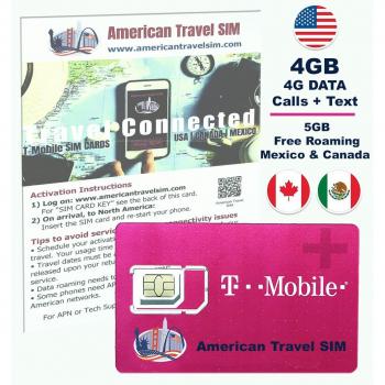 Tarjeta SIM Prepago para USA, Canada y Mexico – 4 GB de INTERNET a Velocidad 4G / LTE, Llamadas y Textos ilimitados Internacionales - 15 Días de servicio