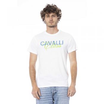 Cavalli Class Logo Print Crew Neck T-Shirt, White, Male, Size: XL