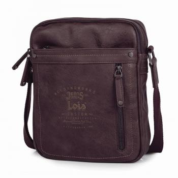 LOIS - 27826 Bandolera hombre porta IPAD o tablet. Bolsa de mensajero al hombro. Cierre con cremallera. Múltiples compartimentos. Piel sintética Polipiel, Color Marron