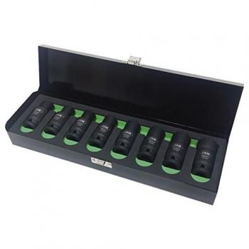 Set de 8 vasos de impacto hexagonales con doble posición (fijo/articulado) JBM 53044, incluye tamaños: 13mm, 14mm, 15mm, 16mm, 17mm,