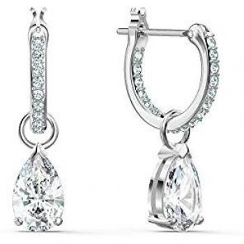 Swarovski pendientes de Aro Attract para Mujer, Cristal Transparente de Talla Pera y Cristal Pavé, con Baño de Rodio, Colección Attract