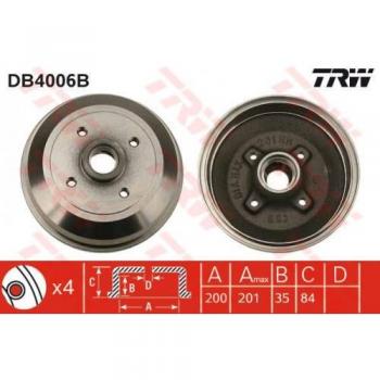Tambor de freno TRW DB4006B con rodamiento, sin anillo ABS para OPEL Corsa B 3/5 puertas, Corsa A CC, Combo B Van