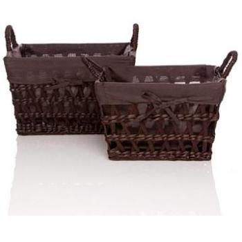 Set 2 cestas cuadradas con asas, Fabricadas con fibra trenzada, RAN6355, marrón, 29 x 29 x 18 / 25 x 25 x 16 cm