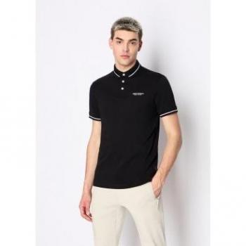 A|X ARMANI EXCHANGE Polo Hombre - Negro, diseño clásico de algodón