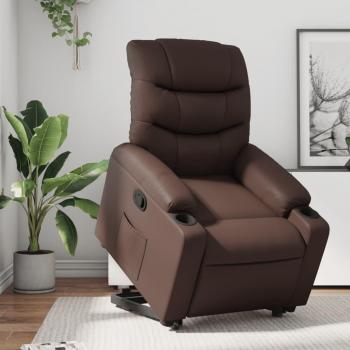 Sillón reclinable elevable de cuero sintético marrón Vidaxl 379599