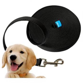 Correa de adiestramiento larga de nylon negra para perros, resistente y disponible en 1.5m, 3m, 5m, 10m y 15m