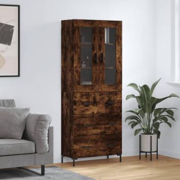 Aparador Alto de Madera Contrachapada Rovere Fumo 69,5x34x180 cm con 3 Cajones y Puertas para Almacenaje Moderno