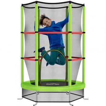 Cama Elástica Infantil Ø140 cm - Max. 45 Kg - Red de Seguridad, Puerta con Cremallera, 6 Postes Acolchados - Verde