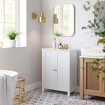 Armario para baño con 2 puertas y balda ajustable, solución de almacenaje eficiente, 60x30x80 cm, blanco y gris
