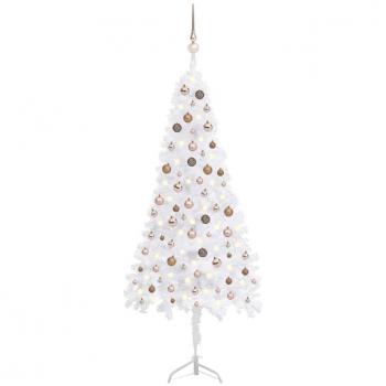 Árbol de Navidad de esquina LED y bolas PVC blanco 210 cm