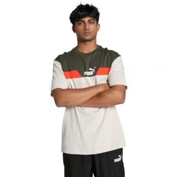 Camiseta Puma Power Colorblock manga corta hombre beige negro rojo - S