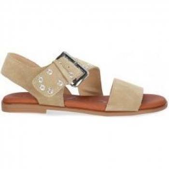 Chika10 Sandalias Naira 11 para Mujer de Piel Beige con Cierre de Hebilla Planas