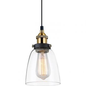 Lámpara colgante industrial y retro Francis Black, dorado - Colgante Industrial y Retro Negro, Dorado 1 Luz con Pantalla Transparente, Regulable E27