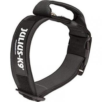 Julius-K9 Collar Color & Gray con la manija, la cerradura de seguridad y el remiendo intercambiables, 50 mm 49/70 cm, Negro/Gris