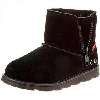 Kickers Aldiza Black Leather Insulated Ankle Boots for Kids