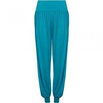 WearAll - Mujer Nuevos Pantalones Largos Estilo Harén Con Goma Elástica Tallas - Turquesa - 44-46