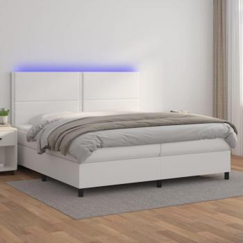 Cama box spring colchón y LED cuero sintético blanco 200x200 cm Vidaxl